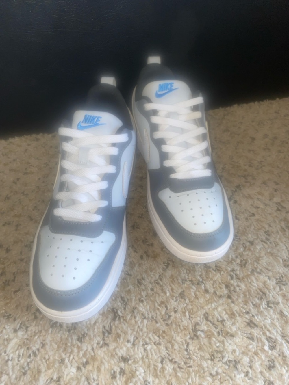 Nike Kids Court Borough Low-Top Sneakers in White, Gray and Blue